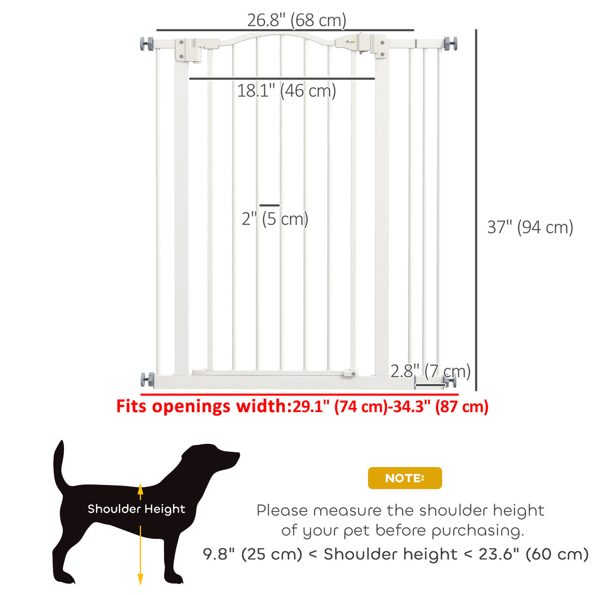 Extra Tall White Metal Dog Gate - 37"H, 29"-34"W Pressure Fit-Dogs-DECOROLALA