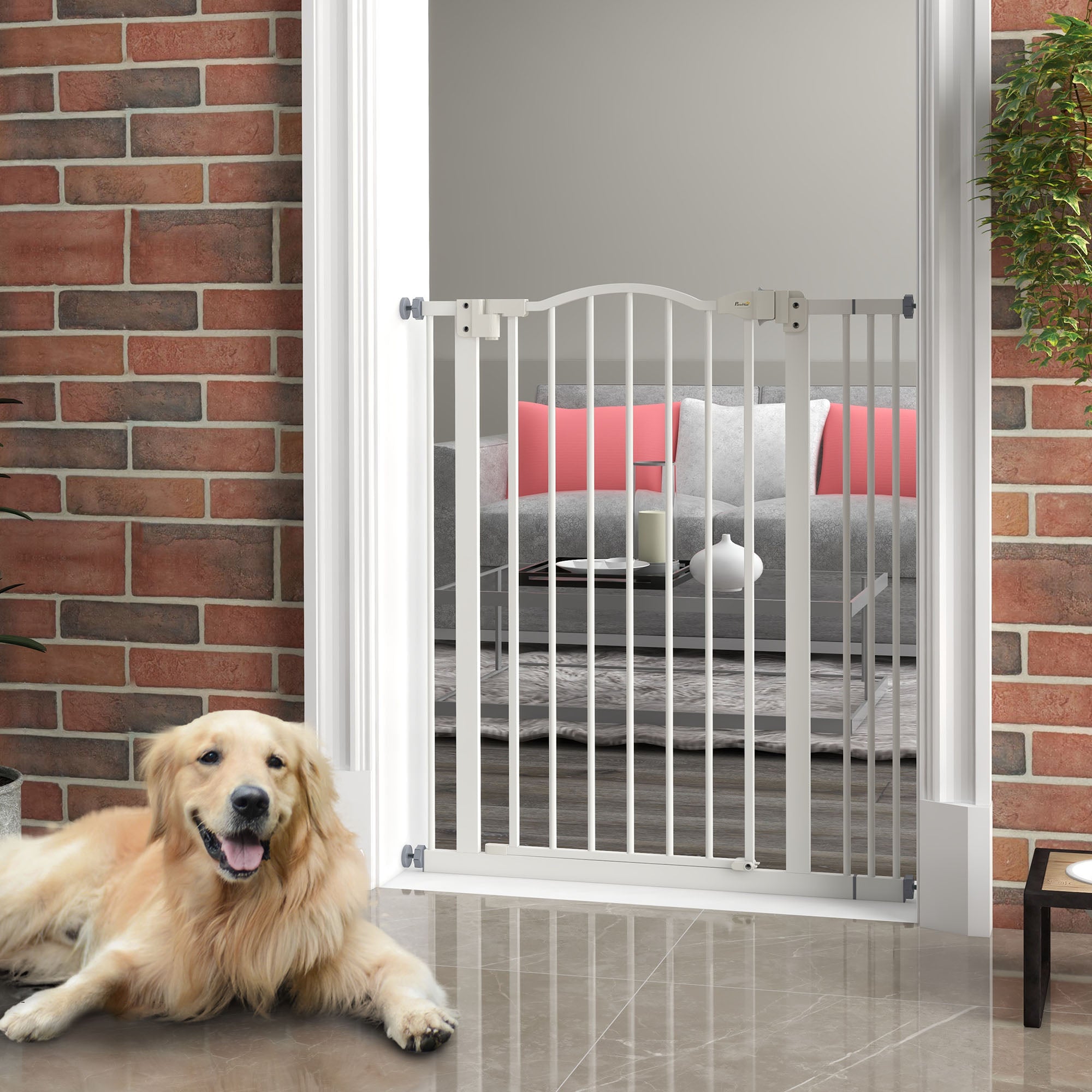 Extra Tall White Metal Dog Gate - 37"H, 29"-34"W Pressure Fit-Dogs-DECOROLALA