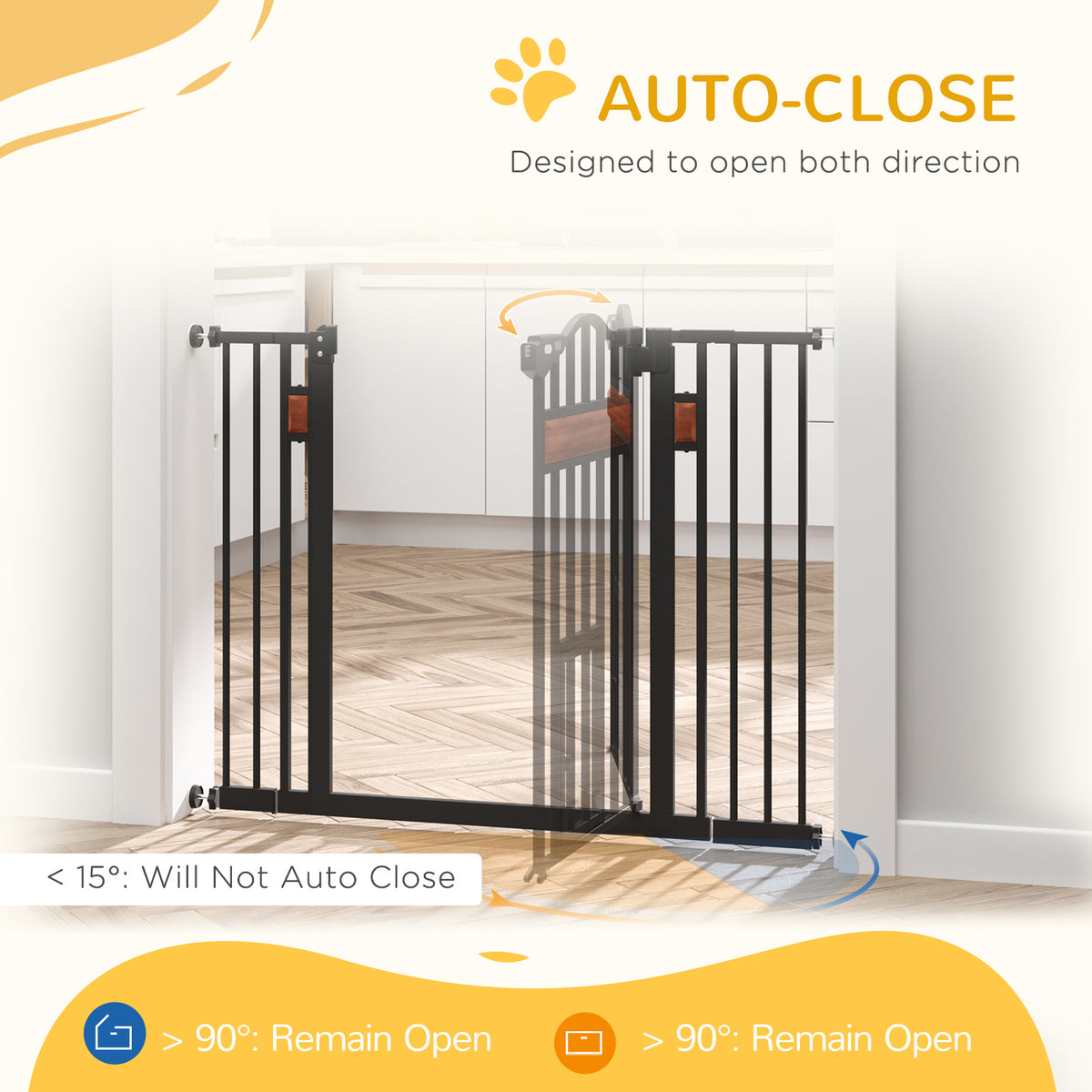 Extra Wide Dog Gate with Cat Door - Black Steel 29.1"-41.3"W-Dogs-DECOROLALA