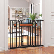 Extra Wide Dog Gate with Cat Door - Black Steel 29.1"-41.3"W-Dogs-DECOROLALA