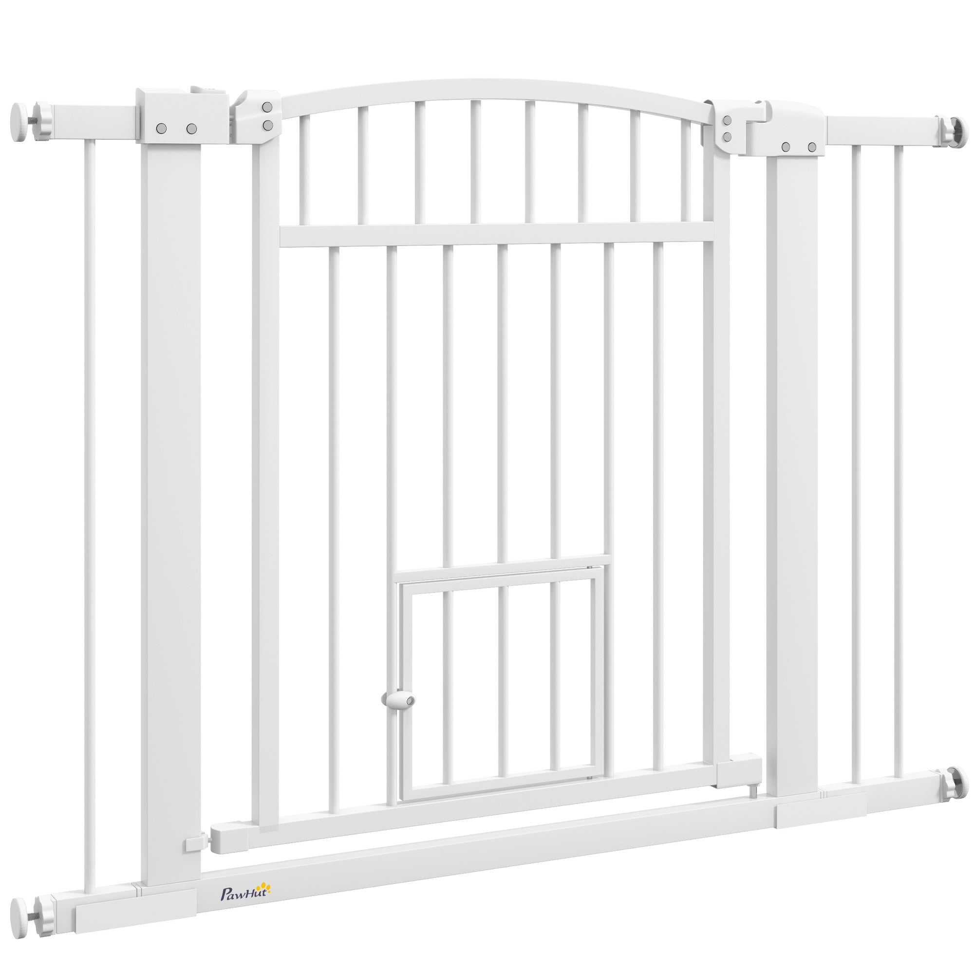 Extra Wide Pet Gate with Cat Door - 30"-41" W x 30" H White Steel-Dogs-DECOROLALA
