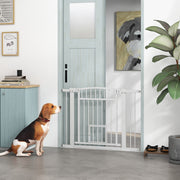 Extra Wide Pet Gate with Cat Door - 30"-41" W x 30" H White Steel-Dogs-DECOROLALA