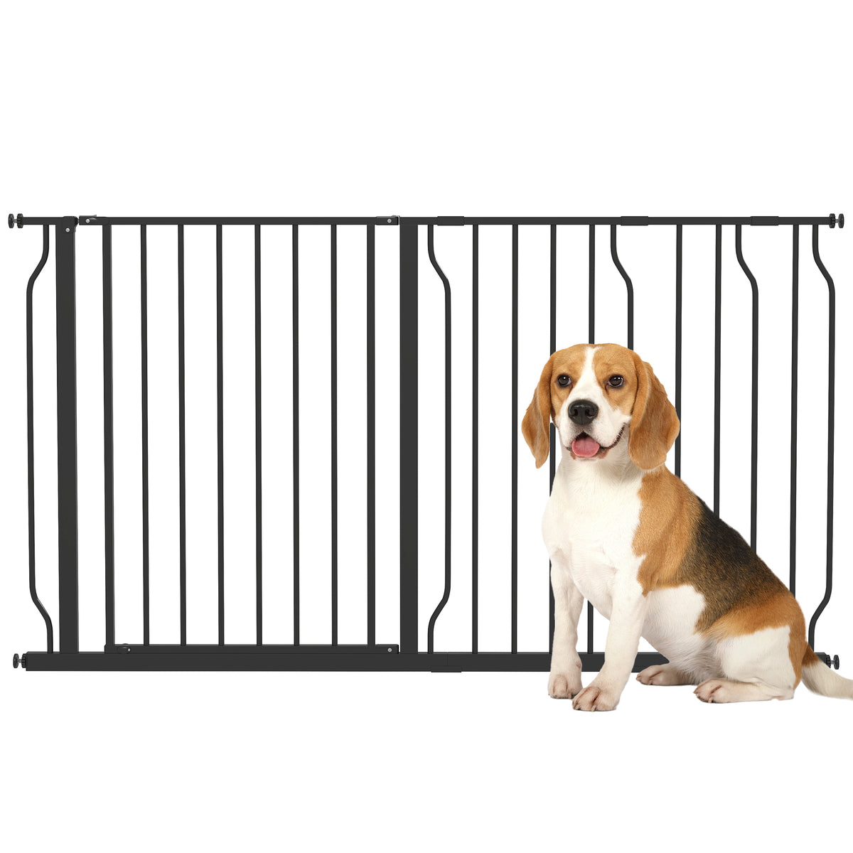 Extra Wide Pet Gate with Door - Black 29.5"-57.1" Adjustable Width-Dogs-DECOROLALA