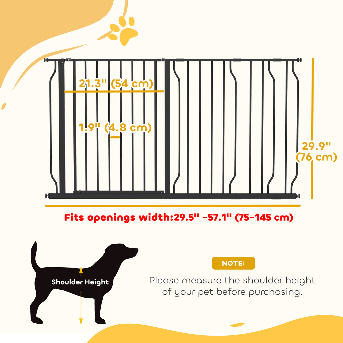 Extra Wide Pet Gate with Door - Black 29.5"-57.1" Adjustable Width-Dogs-DECOROLALA