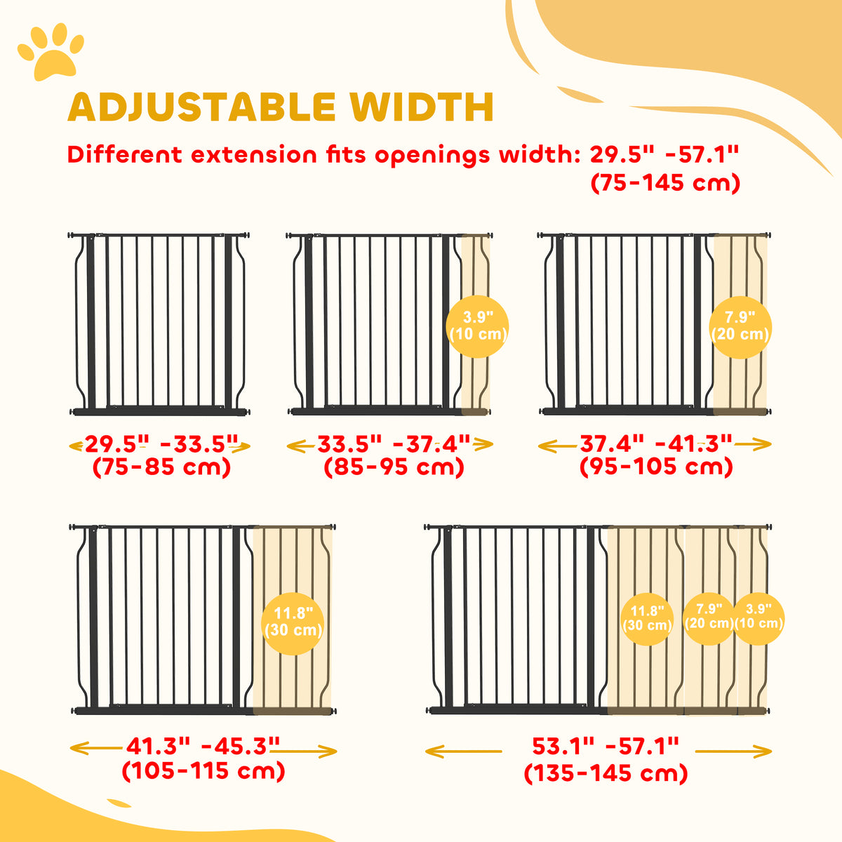 Extra Wide Pet Gate with Door - Black 29.5"-57.1" Adjustable Width-Dogs-DECOROLALA