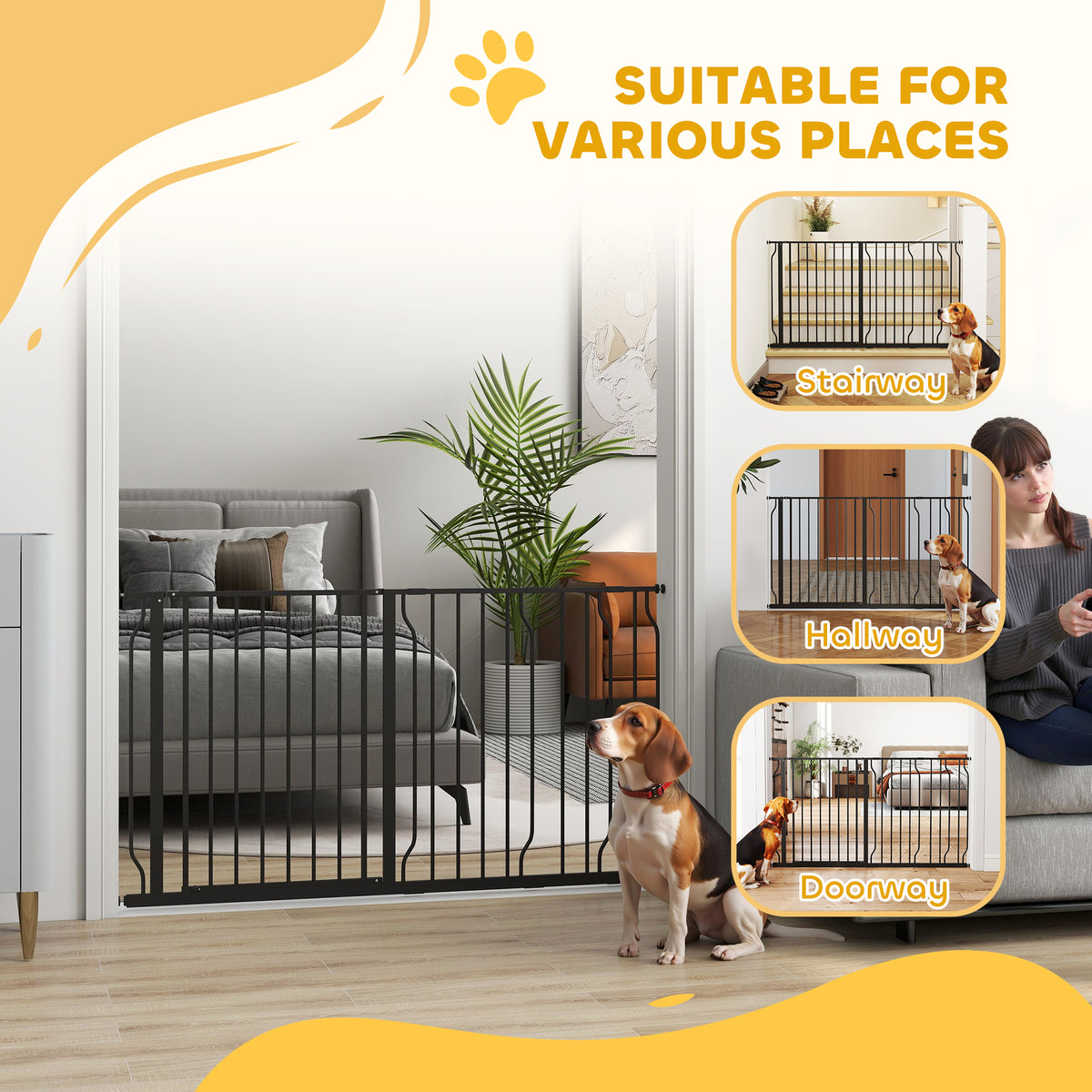 Extra Wide Pet Gate with Door - Black 29.5"-57.1" Adjustable Width-Dogs-DECOROLALA