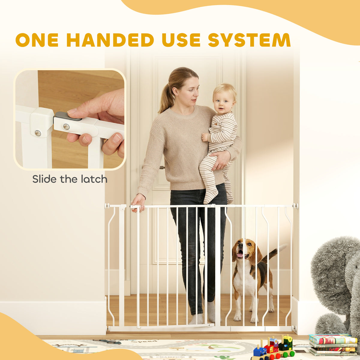 Extra Wide Pet Gate with Door - White 30"- 45" Steel Dog Gate-Dogs-DECOROLALA