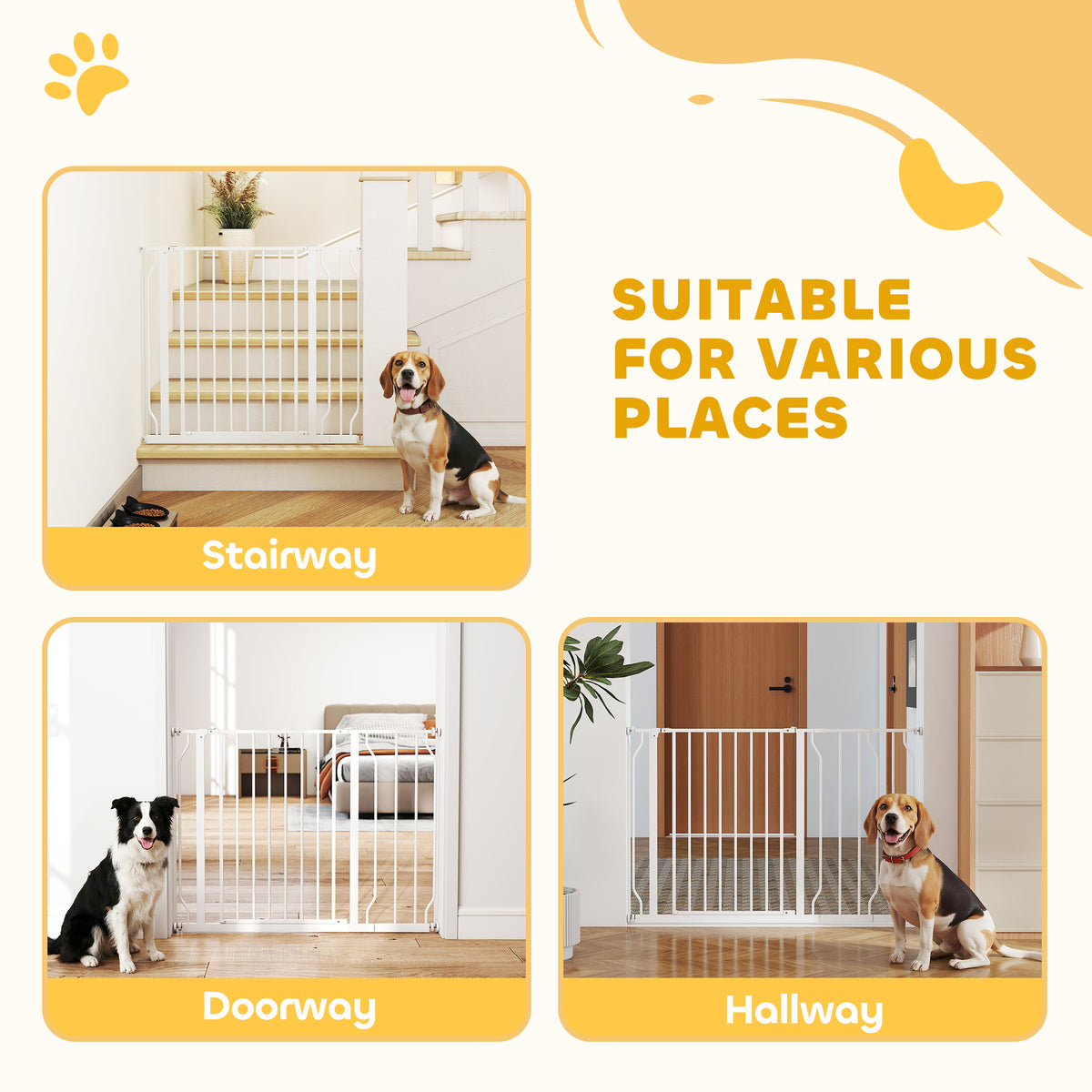 Extra Wide Pet Gate with Door - White 30"- 45" Steel Dog Gate-Dogs-DECOROLALA