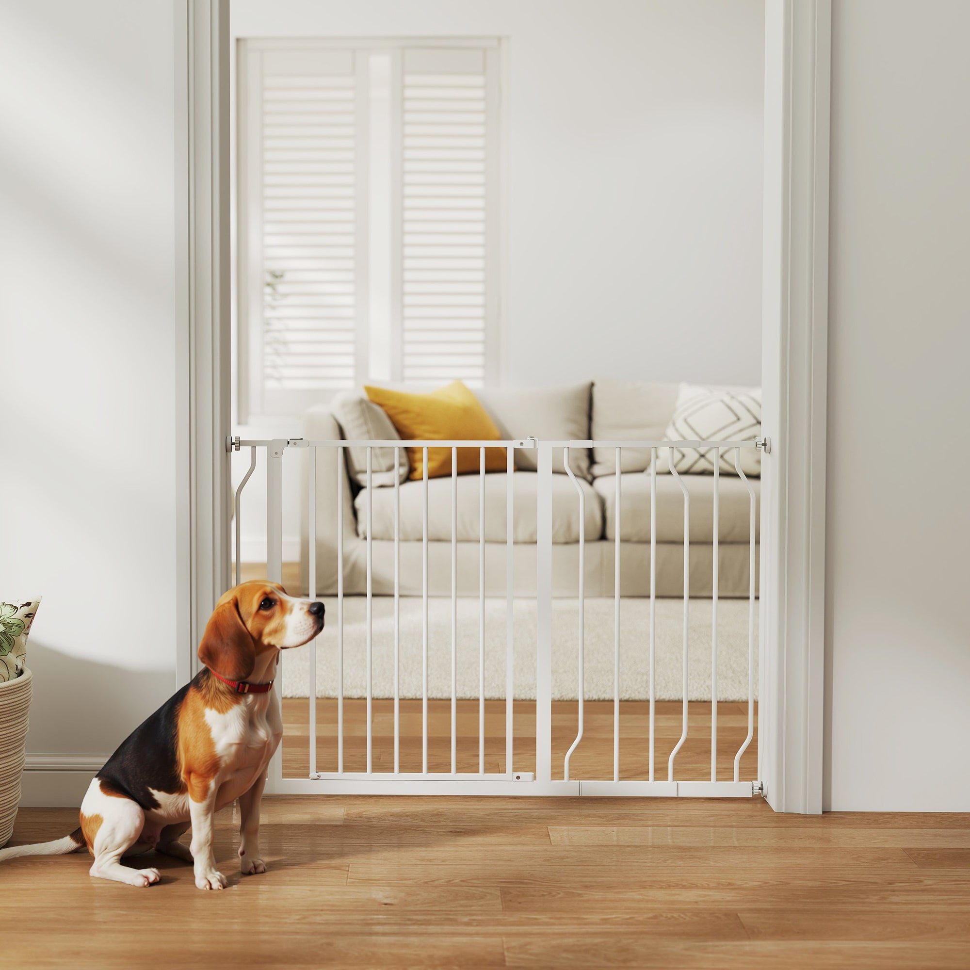 Extra Wide Pet Gate with Door - White 30"- 45" Steel Dog Gate-Dogs-DECOROLALA