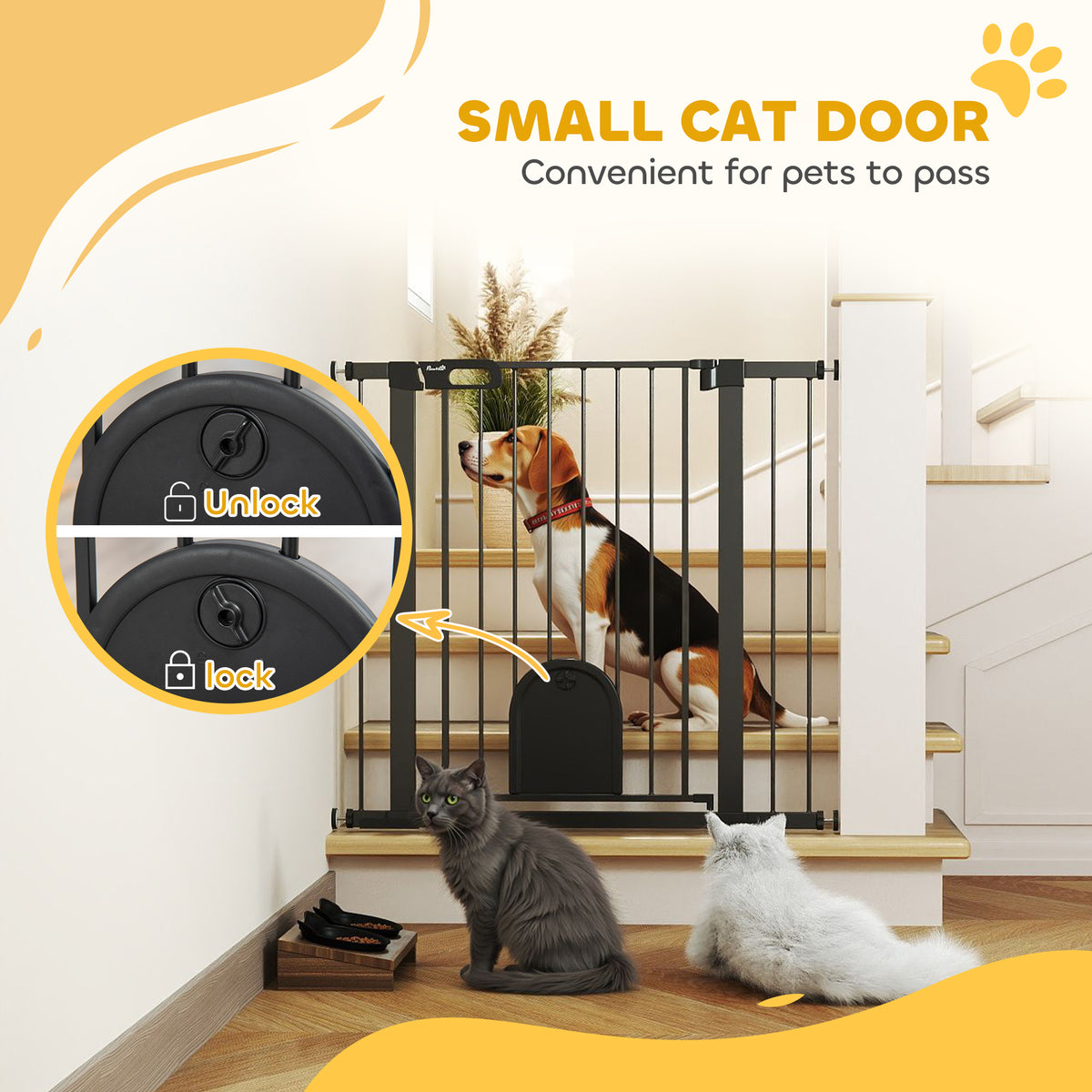 Extra Wide Pet Gate with Small Door - 30"-41"W x 35"H Black Metal-Dogs-DECOROLALA