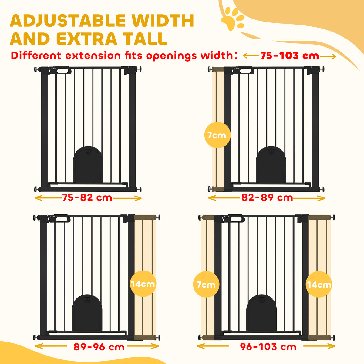Extra Wide Pet Gate with Small Door - 30"-41"W x 35"H Black Metal-Dogs-DECOROLALA
