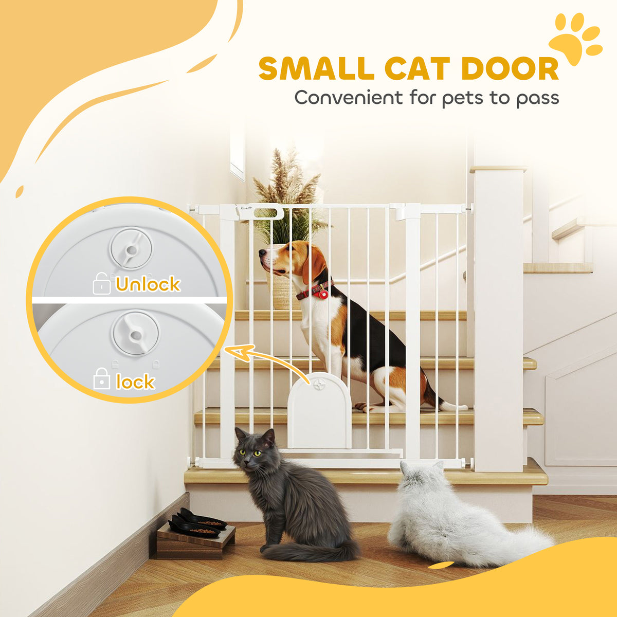 Extra Wide Pet Gate with Small Door - 30"-41"W x 35"H White Metal-Dogs-DECOROLALA
