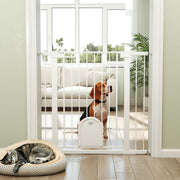 Extra Wide Pet Gate with Small Door - 30"-41"W x 35"H White Metal-Dogs-DECOROLALA