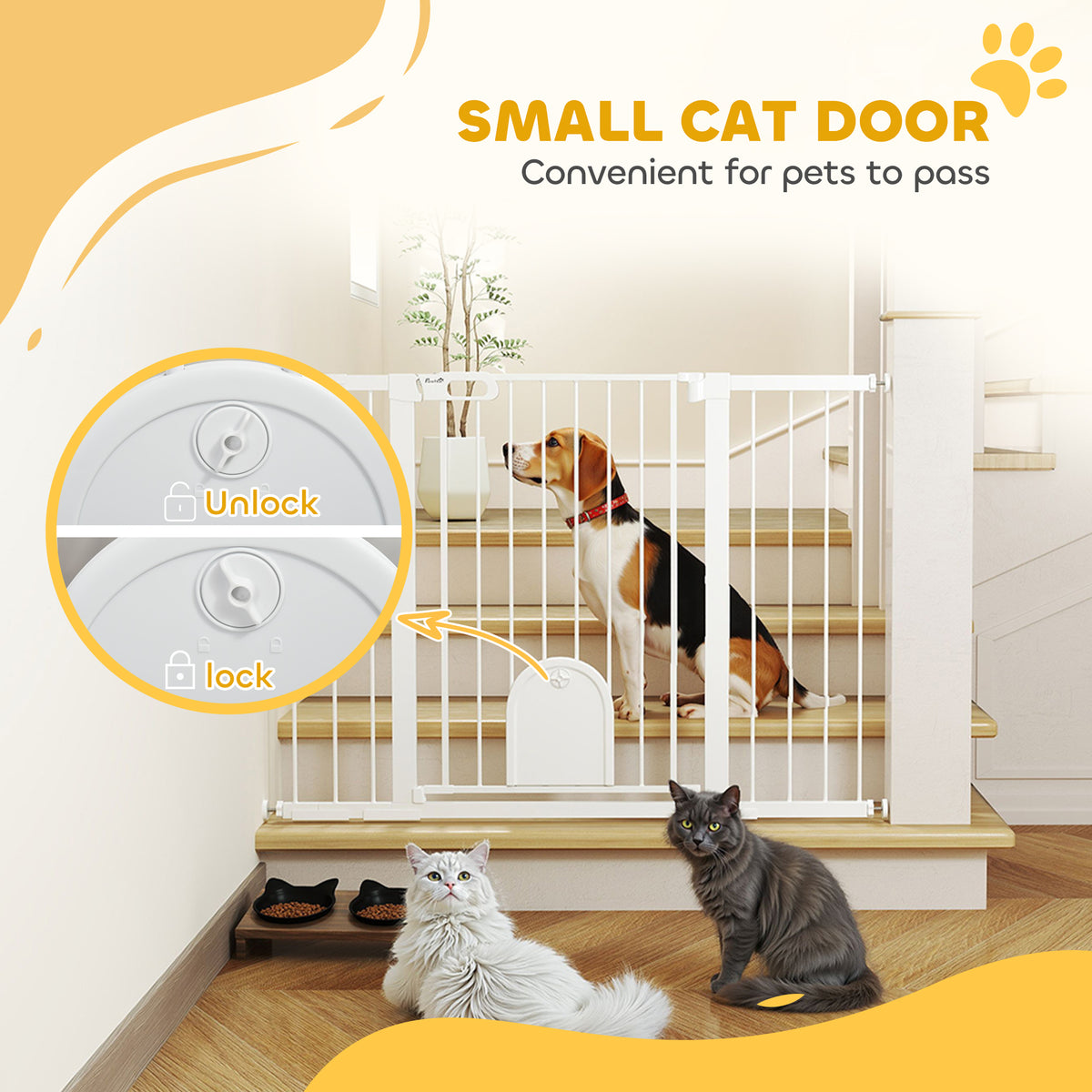 Extra Wide Pet Gate with Small Door - 30"-52" Wide, 35"H White-Dogs-DECOROLALA