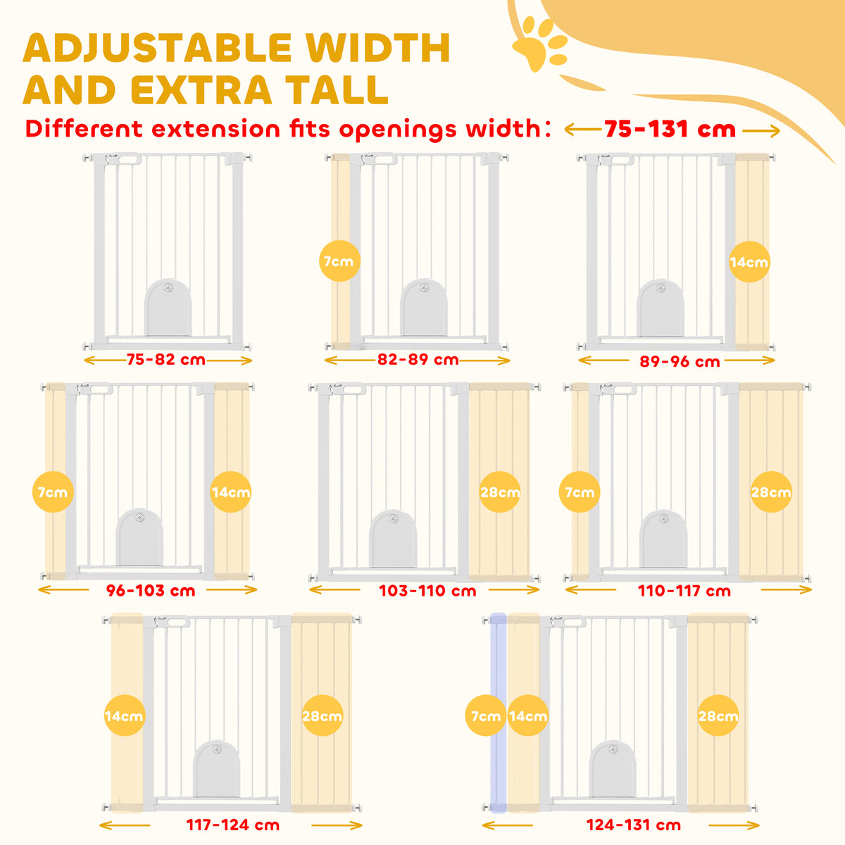 Extra Wide Pet Gate with Small Door - 30"-52" Wide, 35"H White-Dogs-DECOROLALA