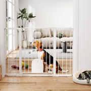 Extra Wide Pet Gate with Small Door - 30"-52" Wide, 35"H White-Dogs-DECOROLALA