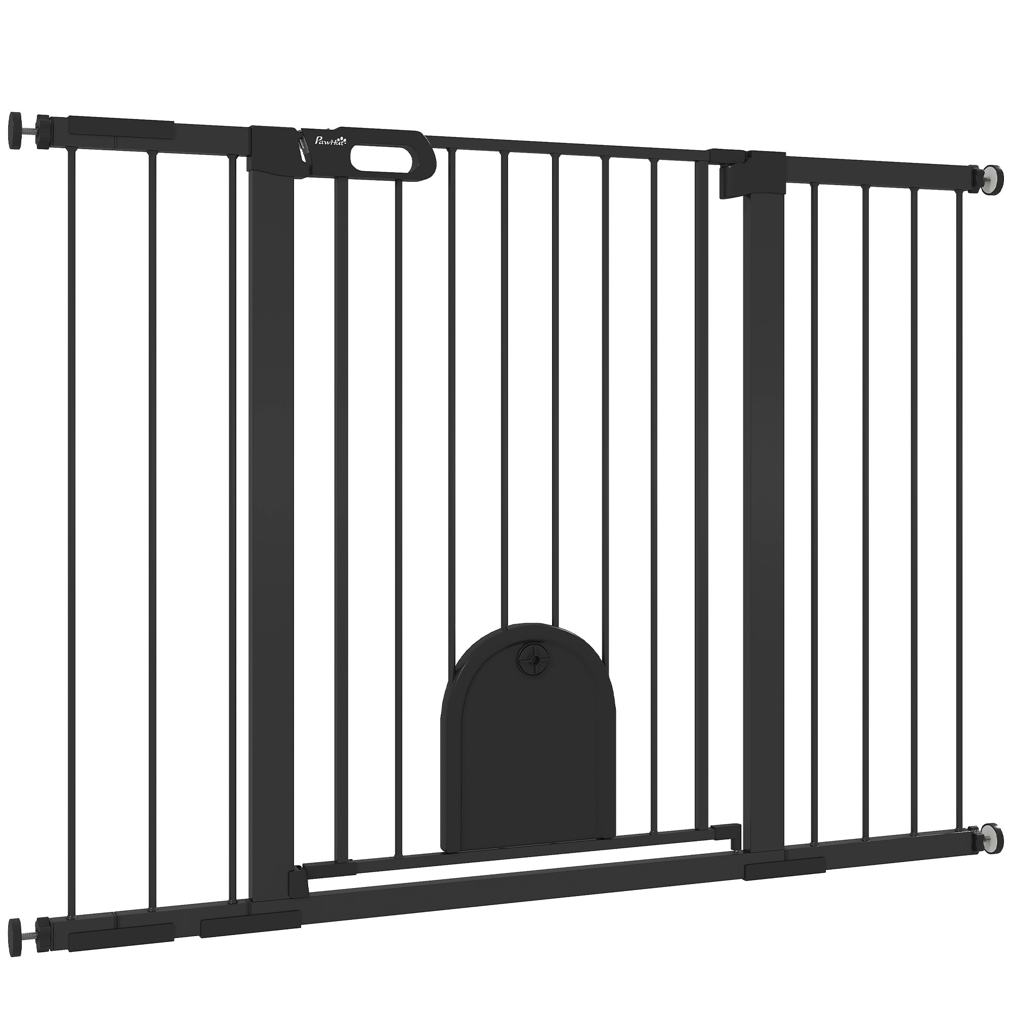 Extra Wide Pet Gate with Small Door - 30"-52"W x 35"H Black Metal-Dogs-DECOROLALA