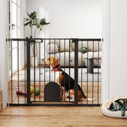 Extra Wide Pet Gate with Small Door - 30"-52"W x 35"H Black Metal-Dogs-DECOROLALA