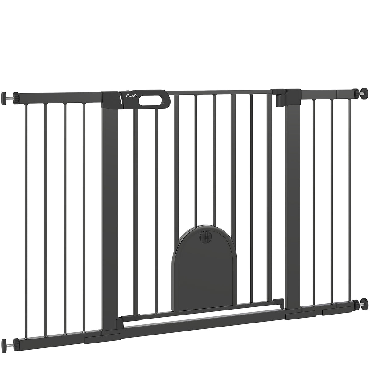Extra Wide Pet Gate with Small Door - 30"H Black Metal 30"-52"W-Dogs-DECOROLALA