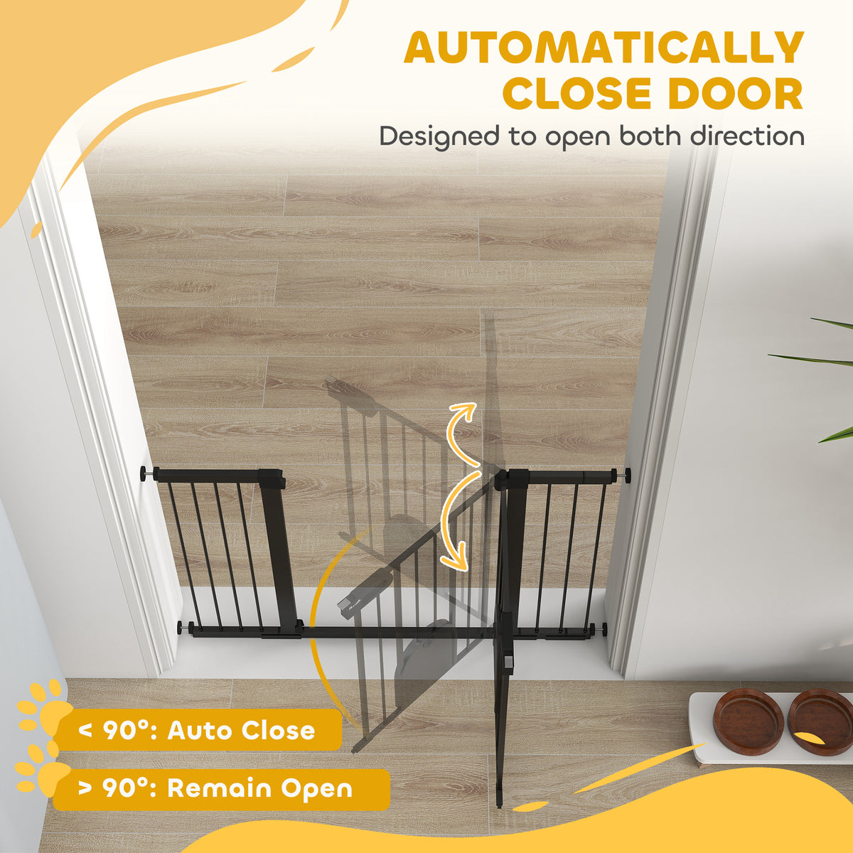 Extra Wide Pet Gate with Small Door - 30"H Black Metal 30"-52"W-Dogs-DECOROLALA