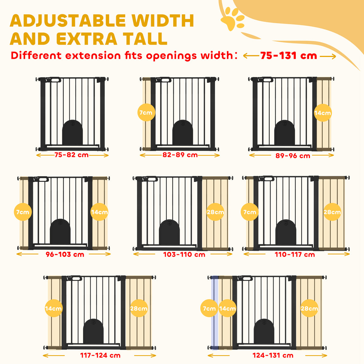 Extra Wide Pet Gate with Small Door - 30"H Black Metal 30"-52"W-Dogs-DECOROLALA