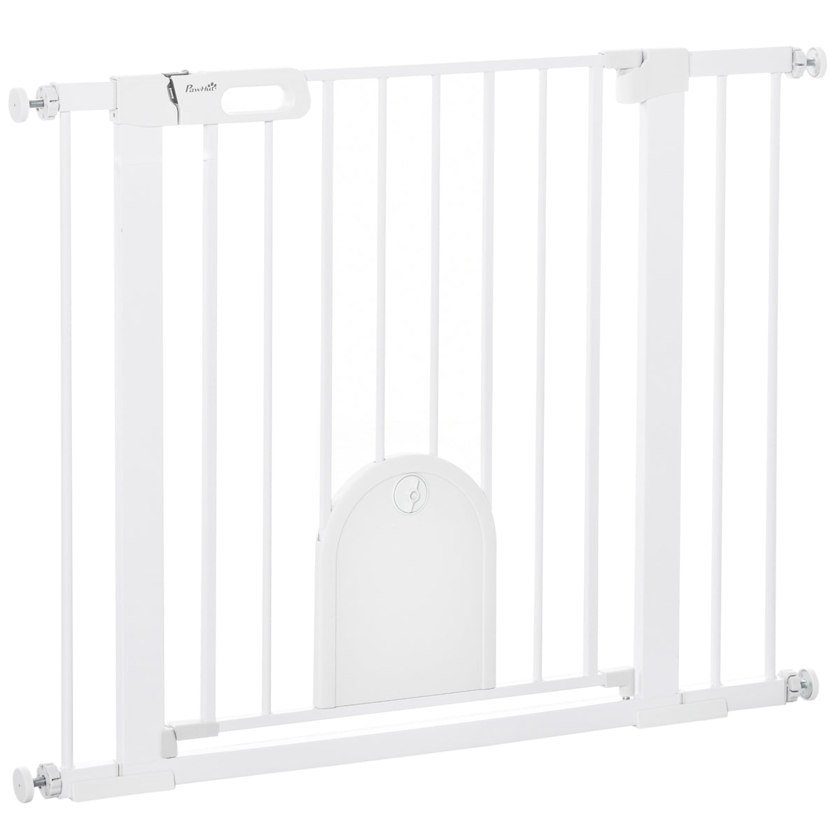 Extra Wide Pet Gate with Small Door - 30"H White Metal 30"-41"W-Dogs-DECOROLALA