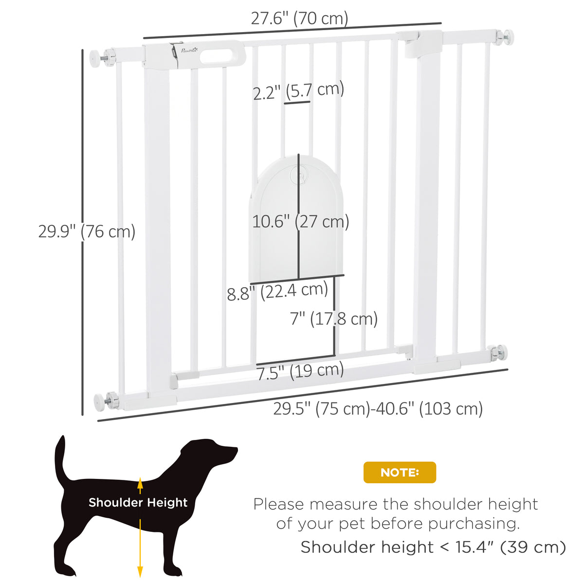 Extra Wide Pet Gate with Small Door - 30"H White Metal 30"-41"W-Dogs-DECOROLALA