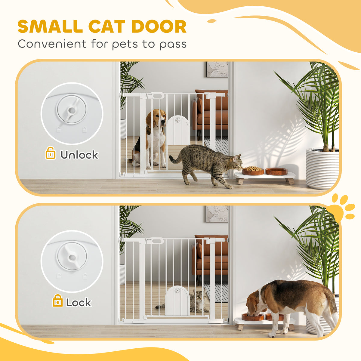 Extra Wide Pet Gate with Small Door - 30"H White Metal 30"-41"W-Dogs-DECOROLALA