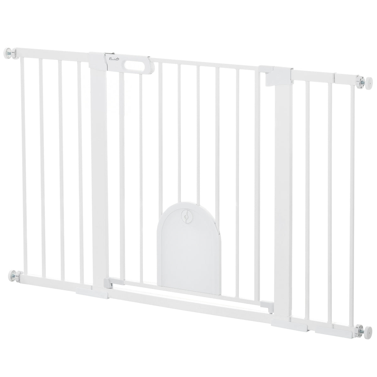 Extra Wide Pet Gate with Small Door - 30"H White Metal 30"-52"W-Dogs-DECOROLALA