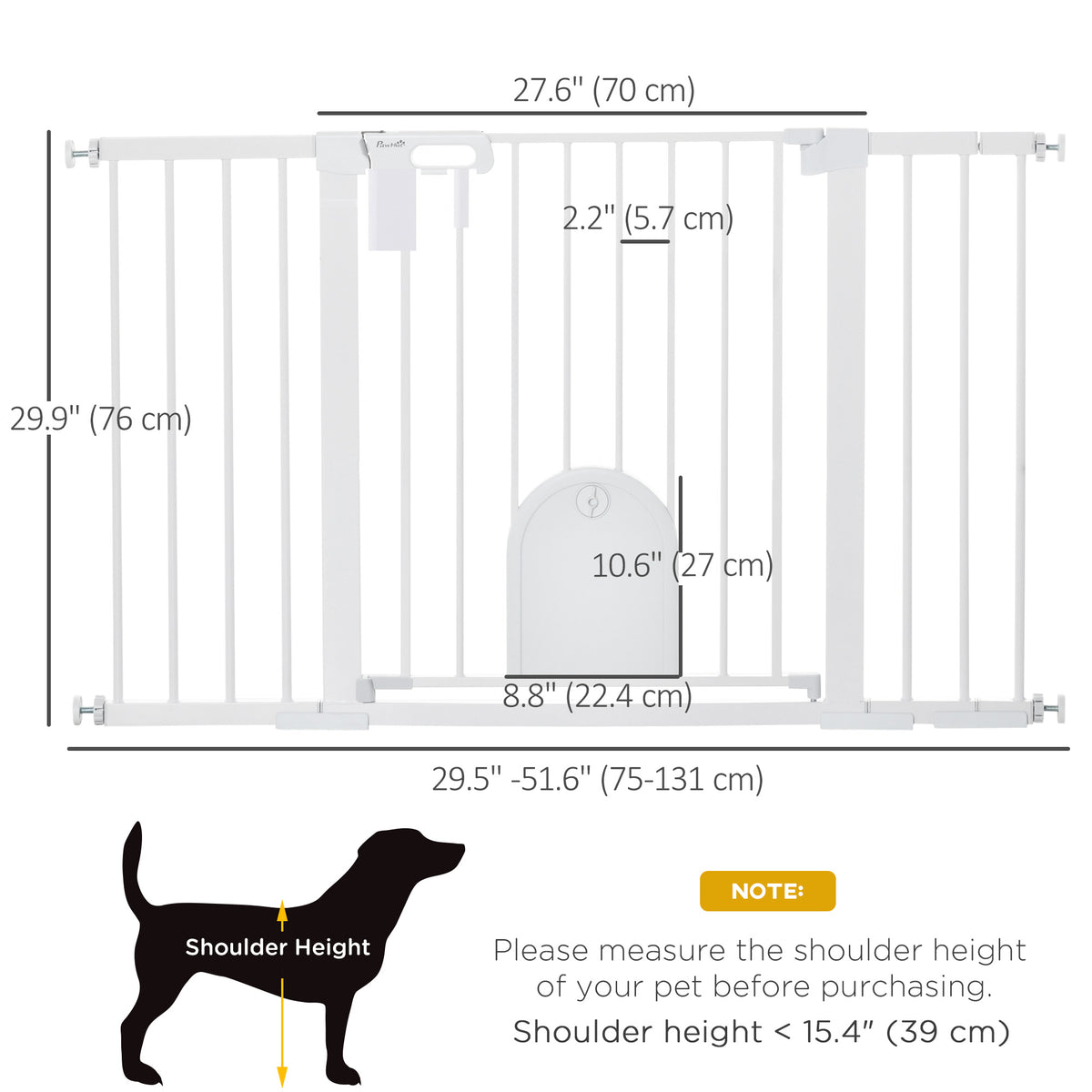 Extra Wide Pet Gate with Small Door - 30"H White Metal 30"-52"W-Dogs-DECOROLALA