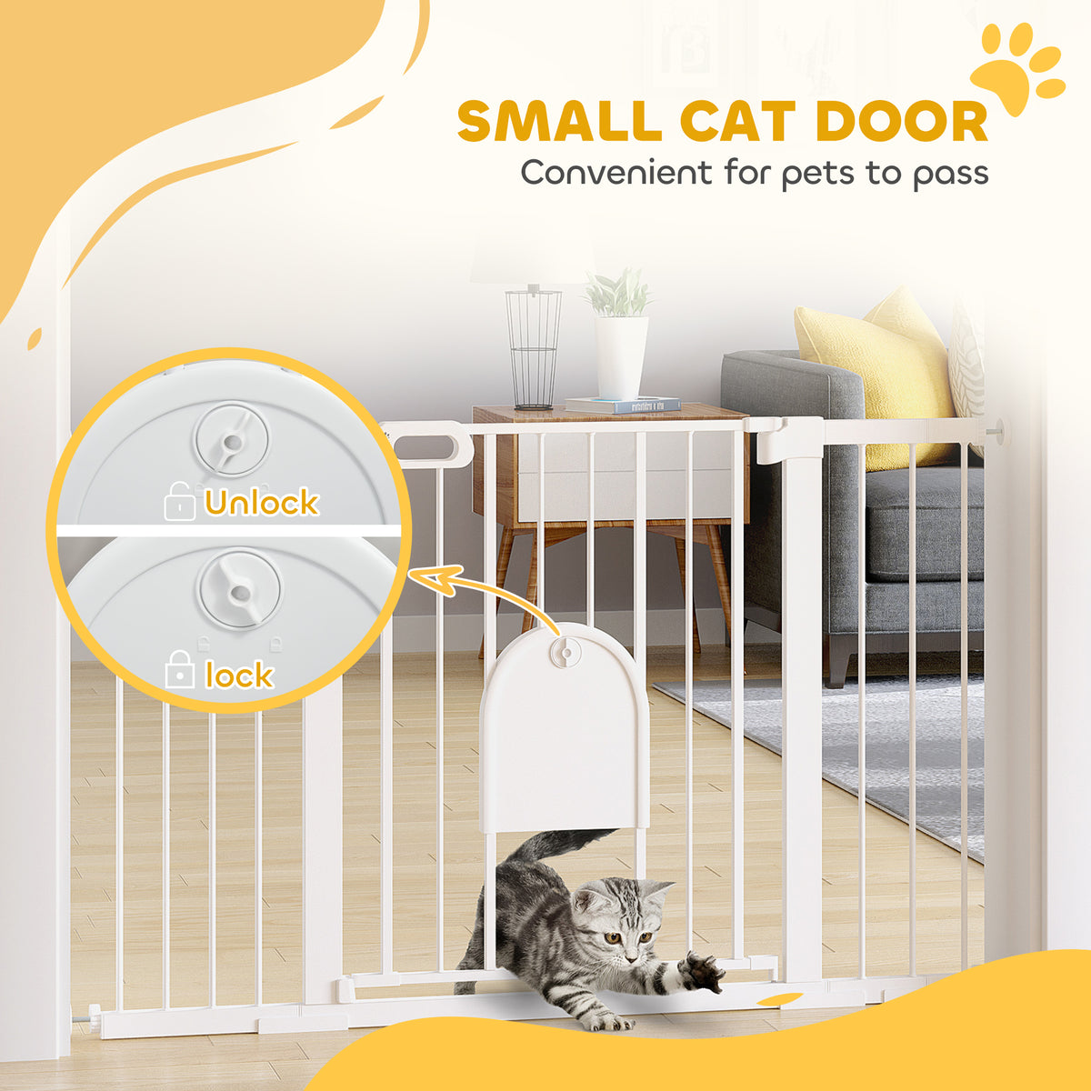 Extra Wide Pet Gate with Small Door - 30"H White Metal 30"-52"W-Dogs-DECOROLALA