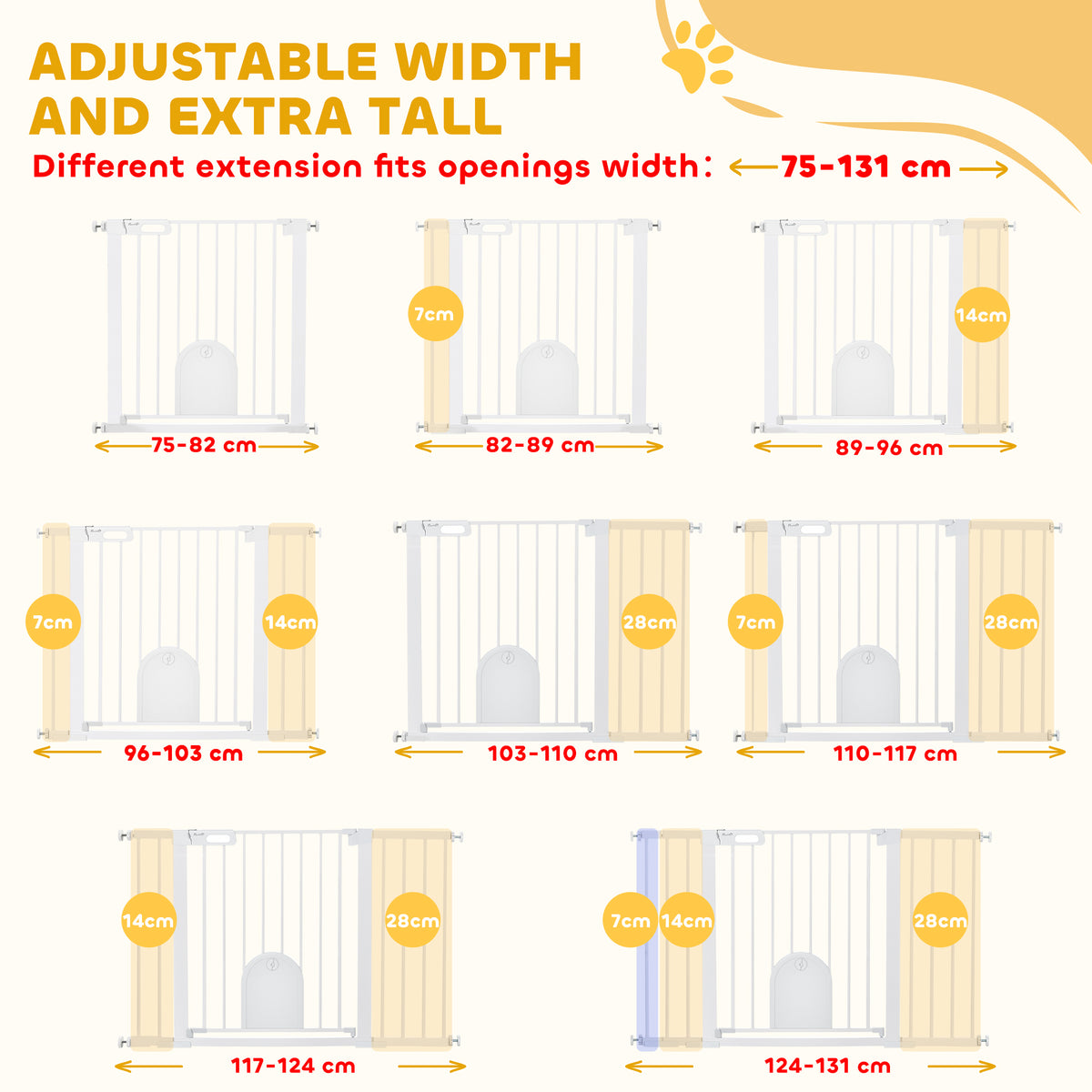 Extra Wide Pet Gate with Small Door - 30"H White Metal 30"-52"W-Dogs-DECOROLALA