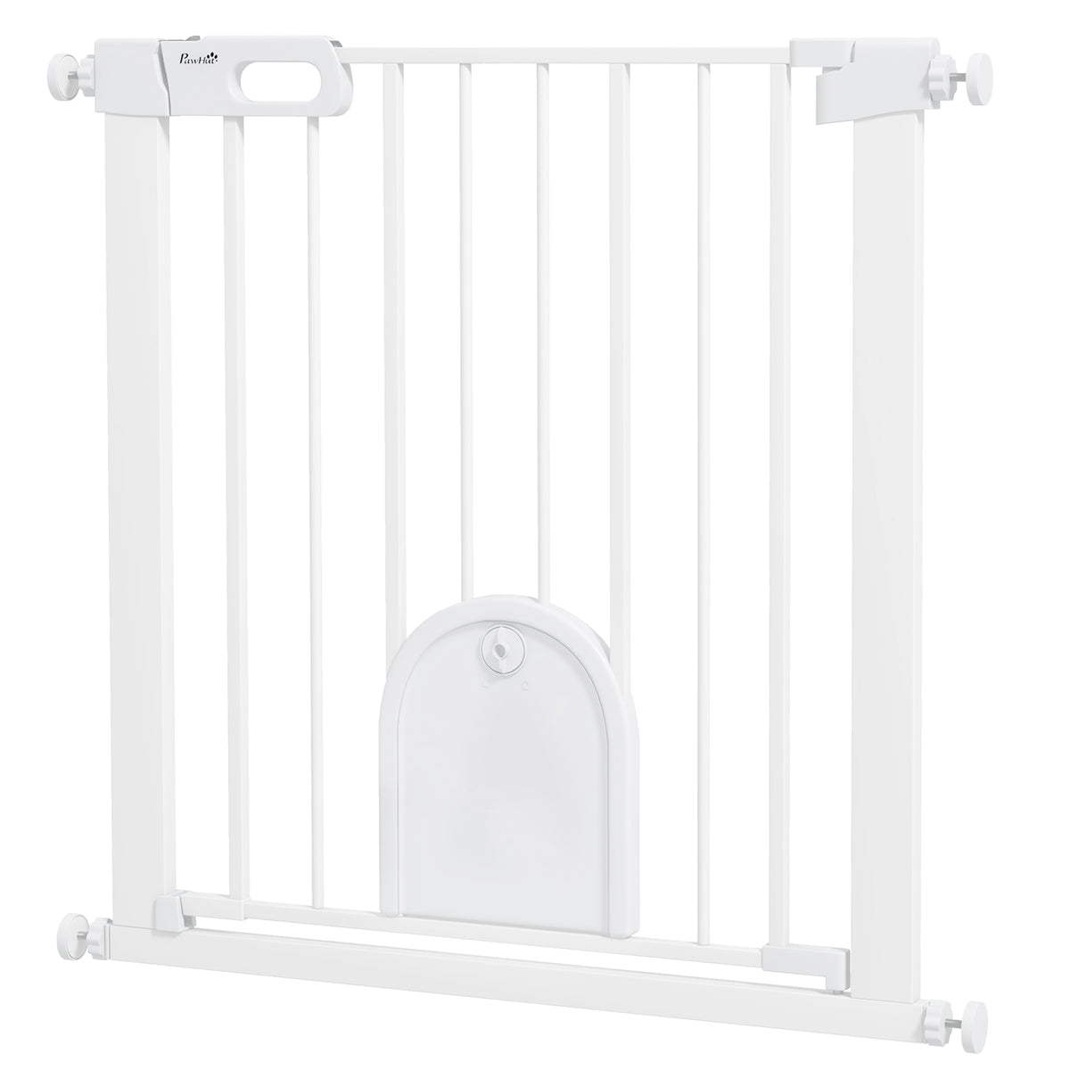 Extra Wide Pet Gate with Small Door - 30"H White Metal Pressure Fit-Dogs-DECOROLALA
