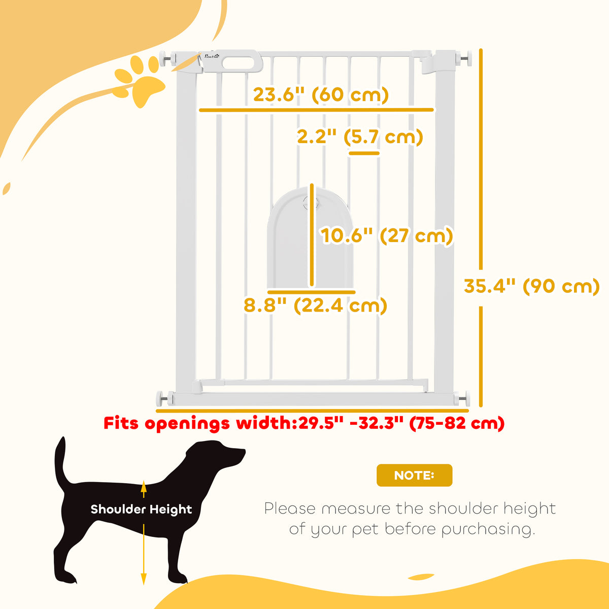 Extra Wide Pet Gate with Small Door - 35"H White Metal Barrier-Dogs-DECOROLALA