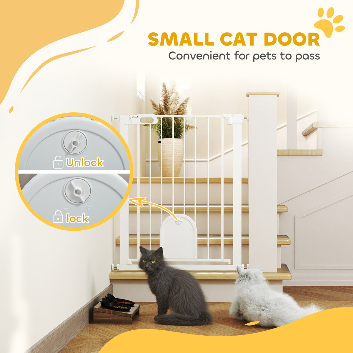 Extra Wide Pet Gate with Small Door - 35"H White Metal Barrier-Dogs-DECOROLALA