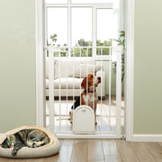 Extra Wide Pet Gate with Small Door - 35"H White Metal Barrier-Dogs-DECOROLALA