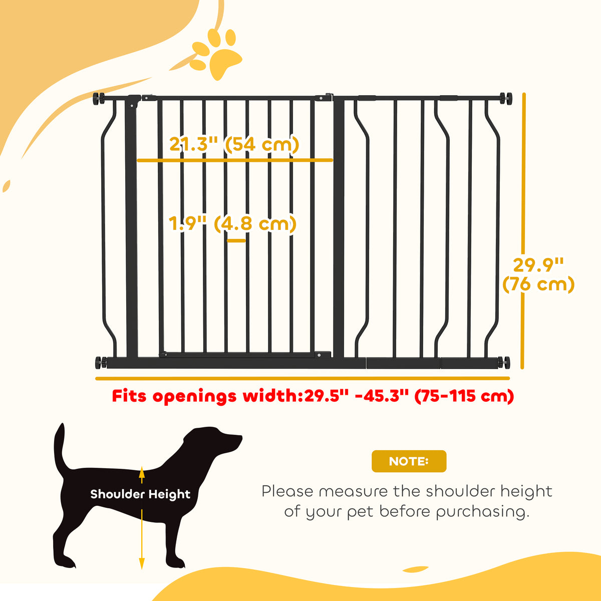 Extra Wide Steel Pet Gate - 29.5"- 45.3" Wide, 30" Tall, Black-Dogs-DECOROLALA