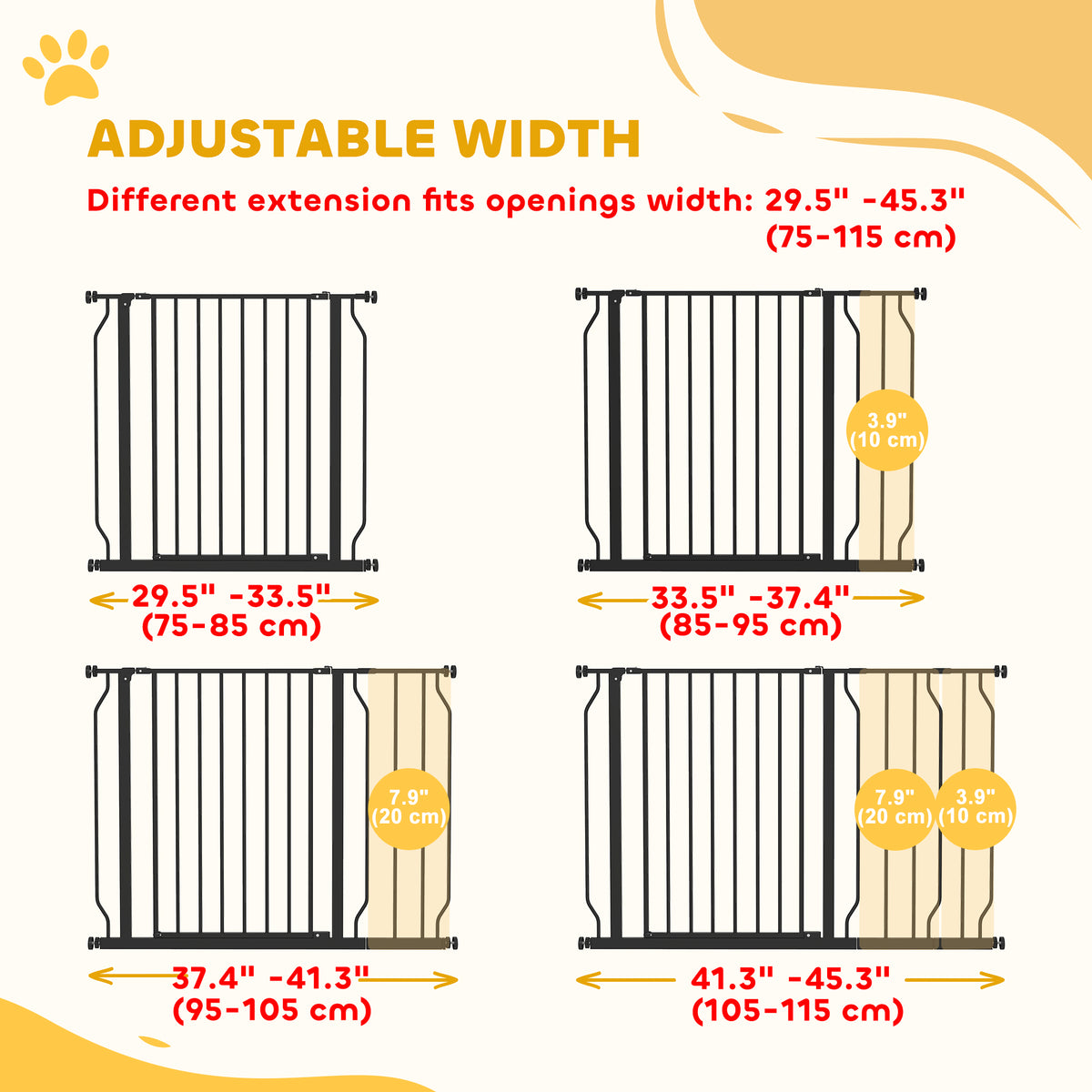 Extra Wide Steel Pet Gate - 29.5"- 45.3" Wide, 30" Tall, Black-Dogs-DECOROLALA