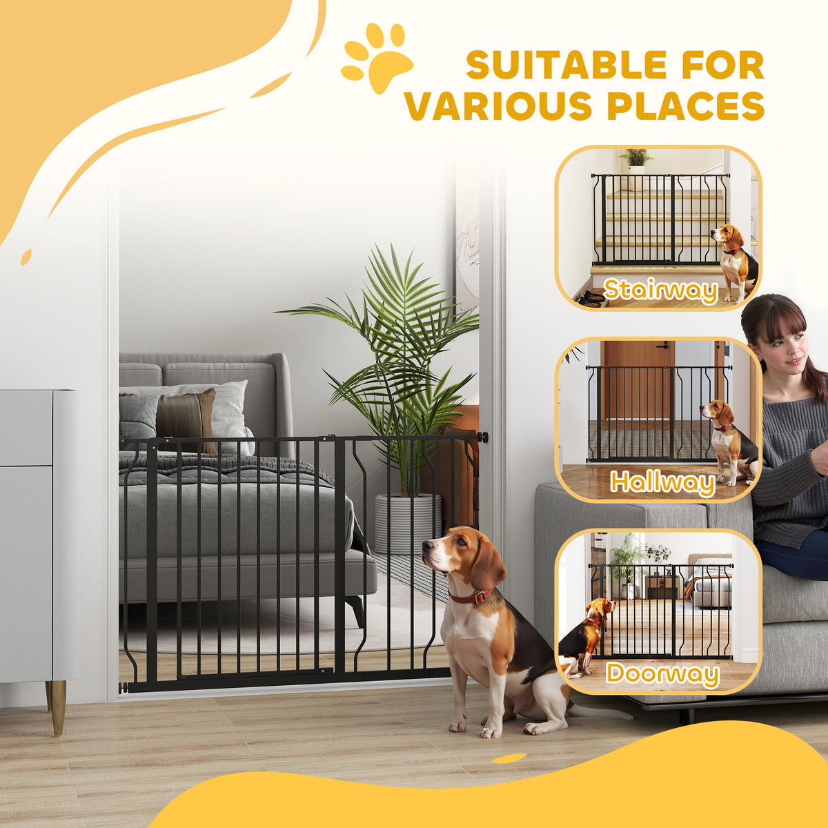 Extra Wide Steel Pet Gate - 29.5"- 45.3" Wide, 30" Tall, Black-Dogs-DECOROLALA