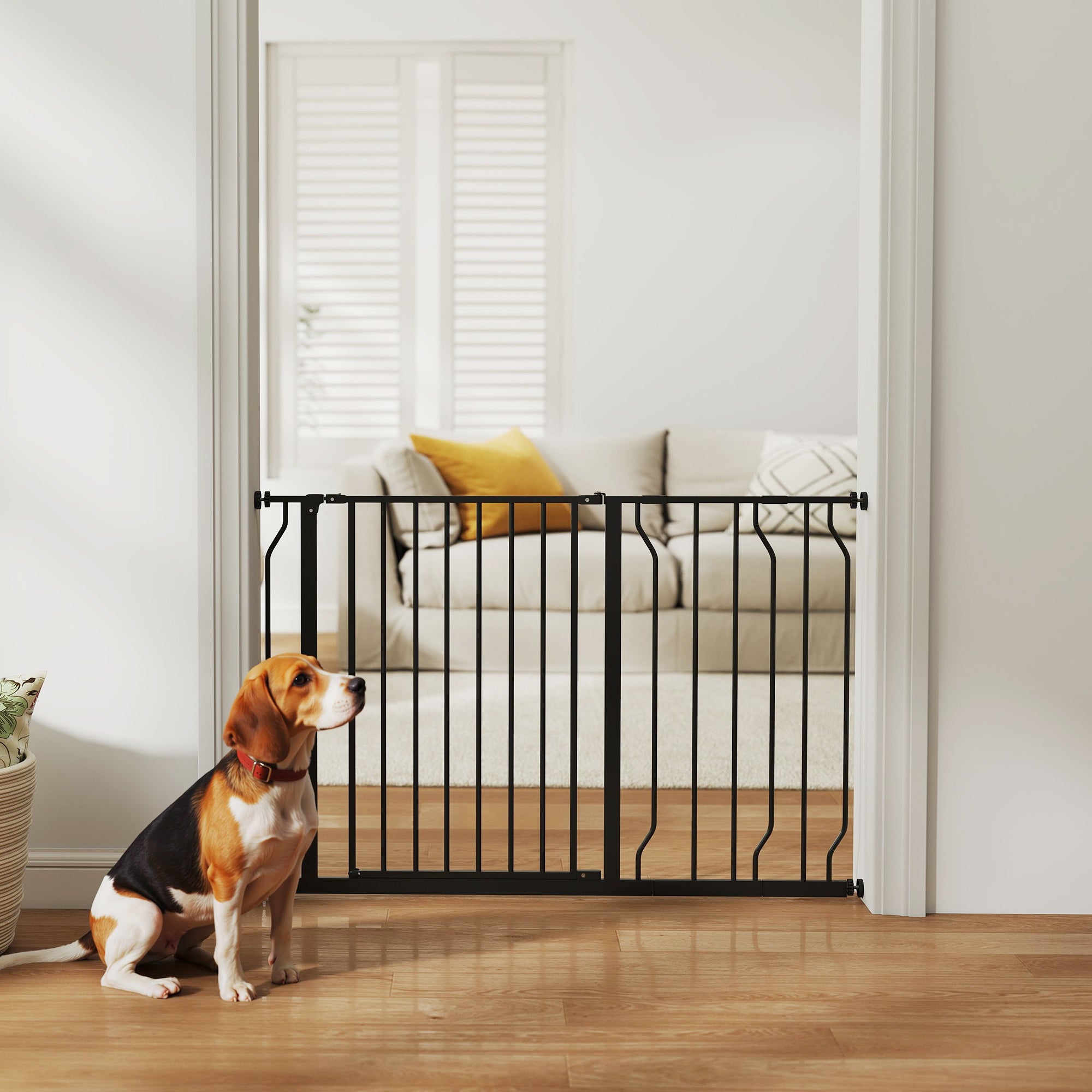 Extra Wide Steel Pet Gate - 29.5"- 45.3" Wide, 30" Tall, Black-Dogs-DECOROLALA