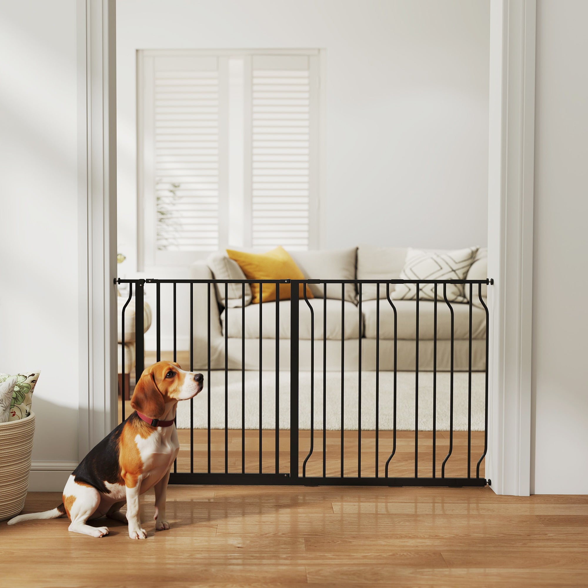 30"- 57" Easy Install Pet Gate w/ Door & Double Locking System, Extra Wide Dog Gate for Stairs, Hallways, Black