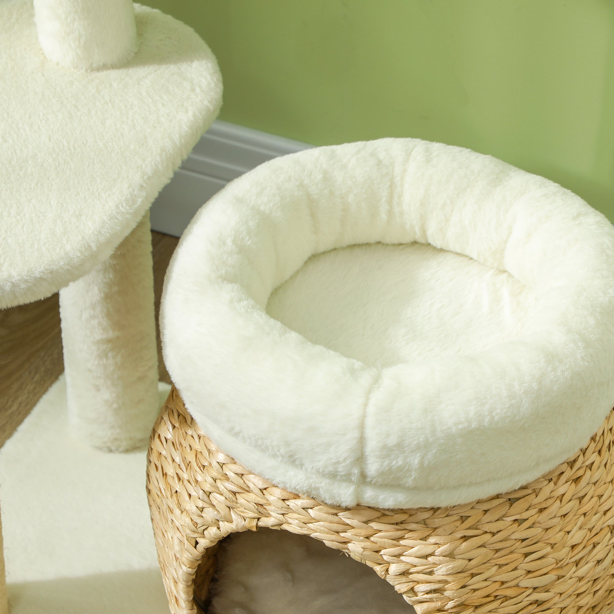 31" Cat Tree Tower with Scratching Posts, Cat Condo, Beds, Platform, Toy Ball, for Indoor Cats, Cream White