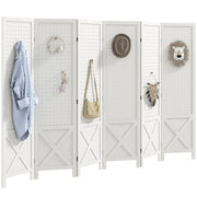 56.9" 6 Panel Wooden Room Divider with Pegboard Display, Folding Privacy Screen for Home Office, White