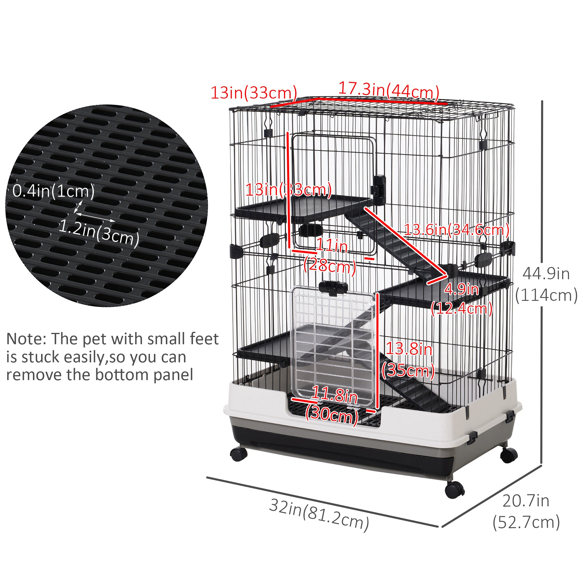 45"H Guinea Pig Cage, 4-Level Rabbit Cage for Ferret, Chinchilla, Hedghog, Bunny, Small Animal Habitat with Wheels, Slide-out Tray, Ramp, Black