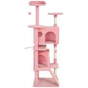 63" Cat Tree, Multi-Level Cat Tower with Scratching Posts, Cat Condos, Bed, Platforms, Ramp, Toy Ball, Pink