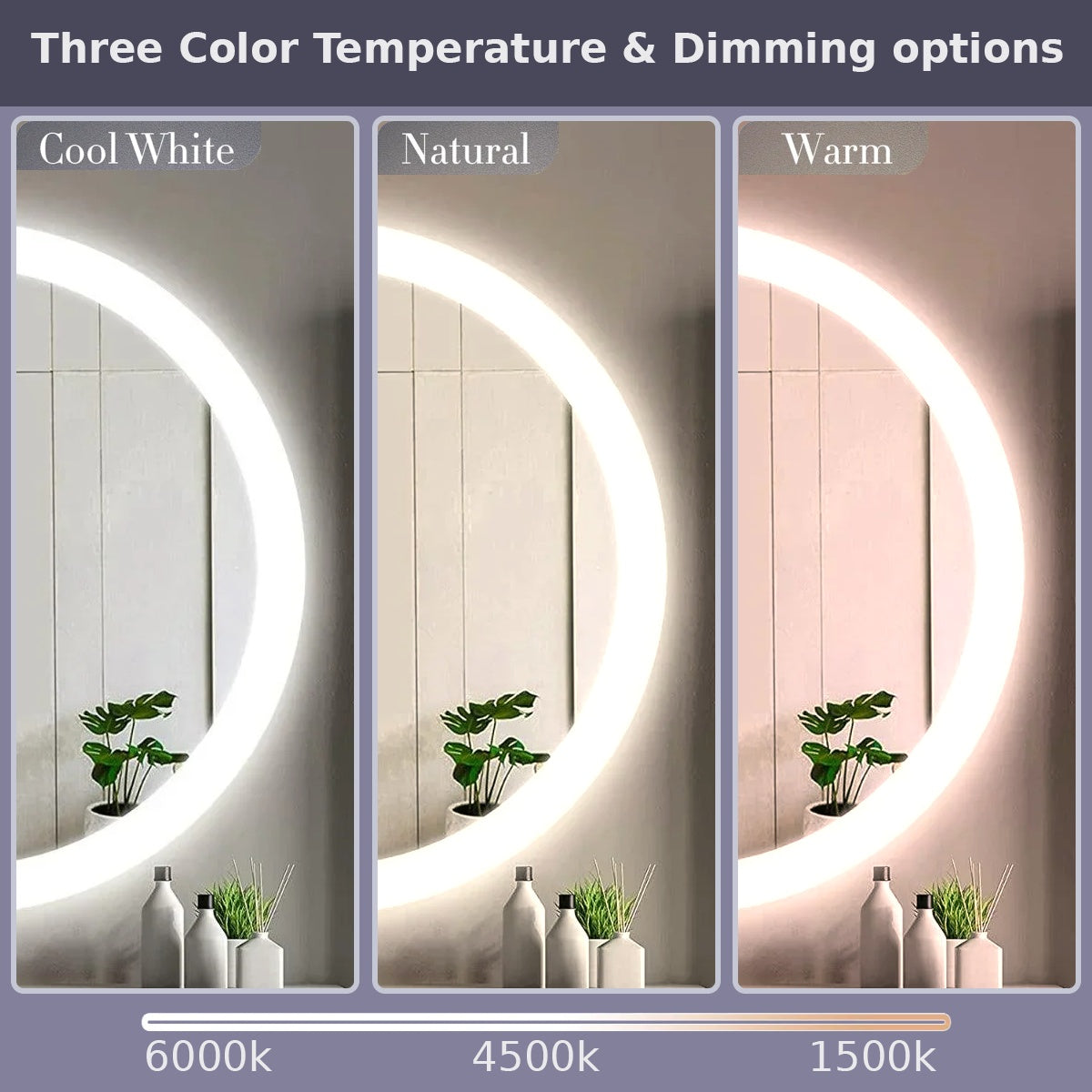 32" Round LED Bathroom Mirror with Integrated Ribbon Illumination - Premium Grey Edge Mirror with Frosted Lighting Technology, Complete Back Panel Support & Virtually Glowing Effect
