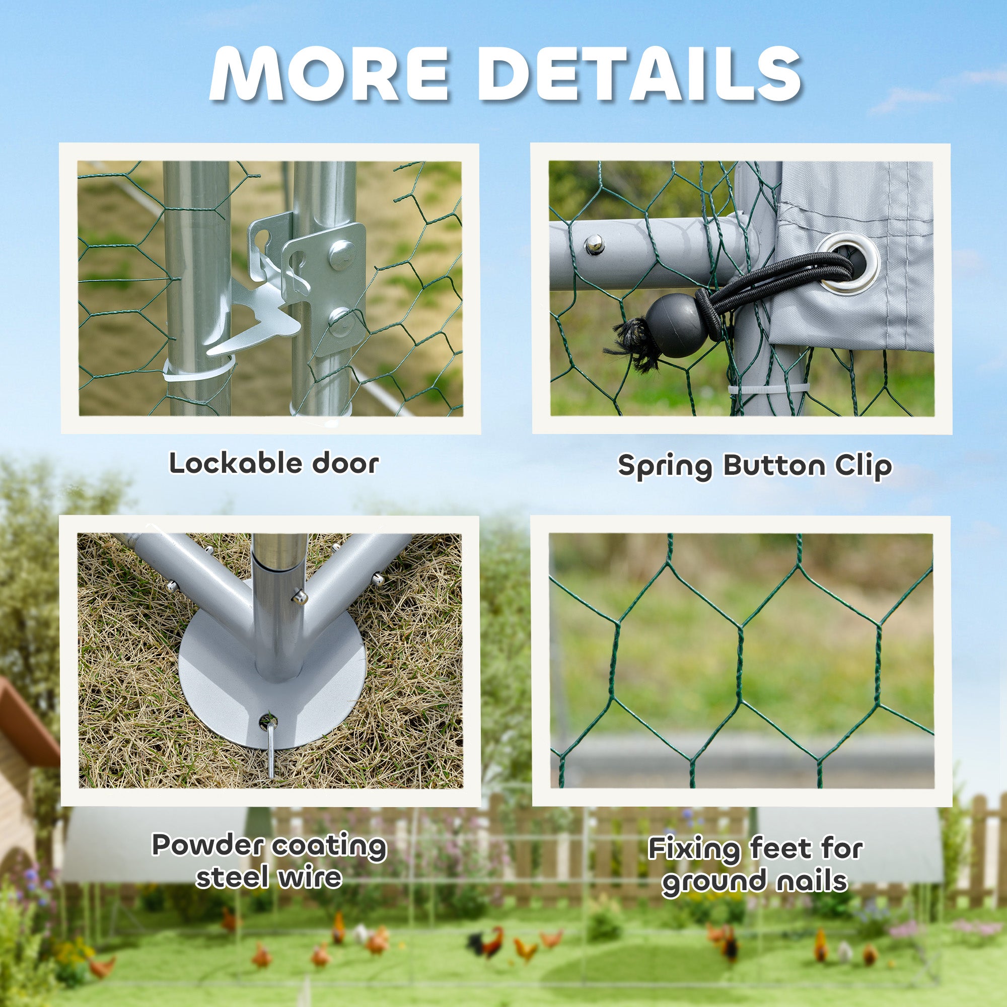 Galvanized Large Metal Chicken Coop Cage Walk-in Enclosure Poultry Hen Run House Playpen Rabbit Hutch with Cover for Outdoor Backyard