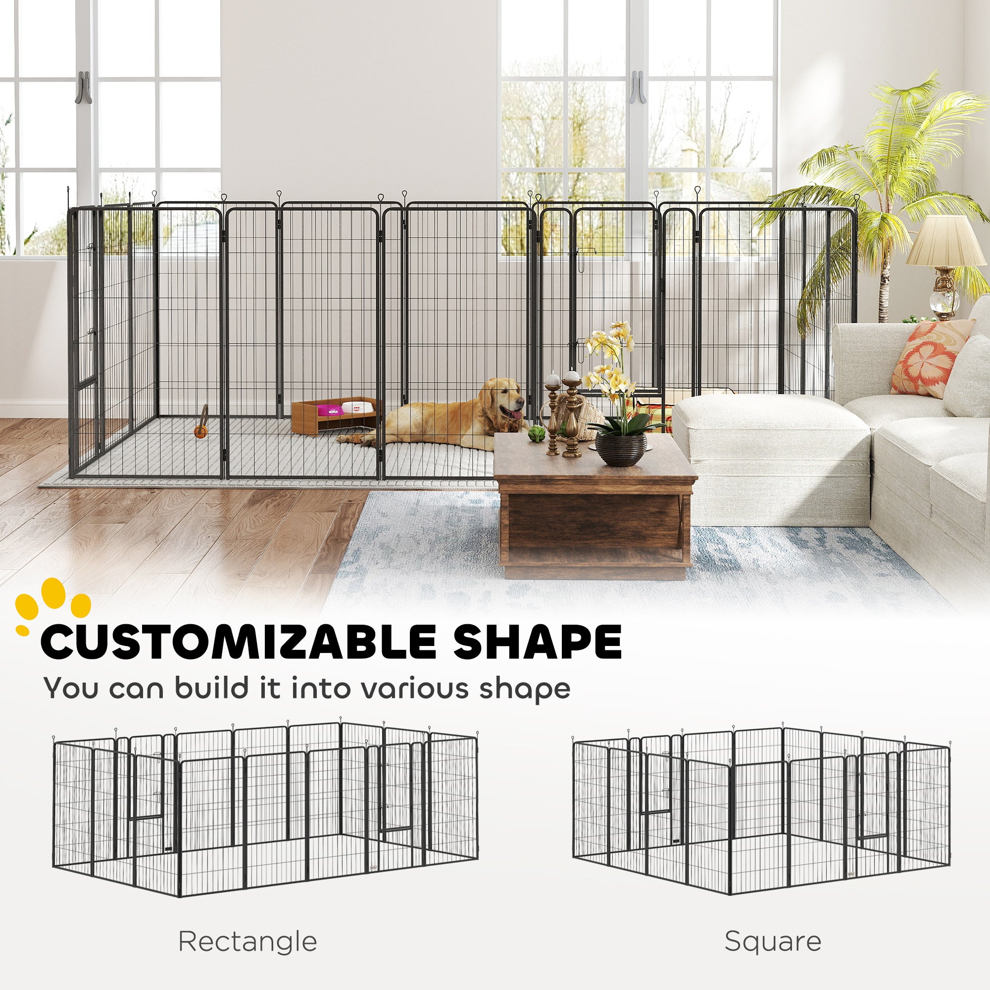 16 Panels Dog Playpen with Strap, Portable & DIY, for Large Dogs, for Yard, RV, Camping, Garden, 47" Height