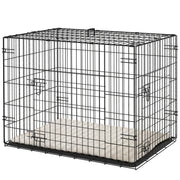 30" Dog Crate with 2 Doors, Folding Metal Dog Cage with Soft Cushion, Removable Tray, Handle, for Small Dogs, Black