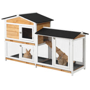 Clapier en bois à 2 niveaux pour lapins, cage d’extérieur pour petits animaux avec rampe et enclos extérieur, jaune